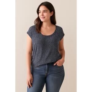 2/$30 Lauren Conrad Heart Print Blouse Back Tie Blue Women's Size Large